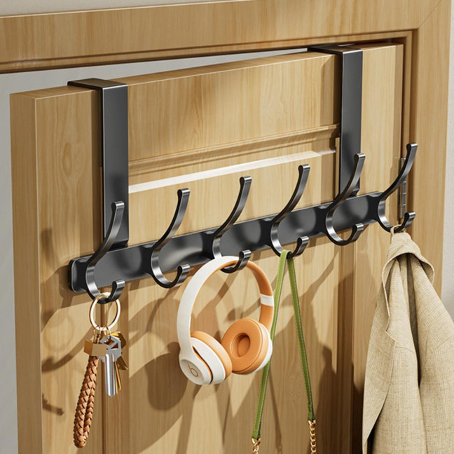Over Door Hook with 5/6/7 Hooks Punch Free Removable Heavy Duty Carbon Steel Door Back Mount Hanging Coat Towel Bag Hat Scarf Organizer Rack Hanger Home Supplies