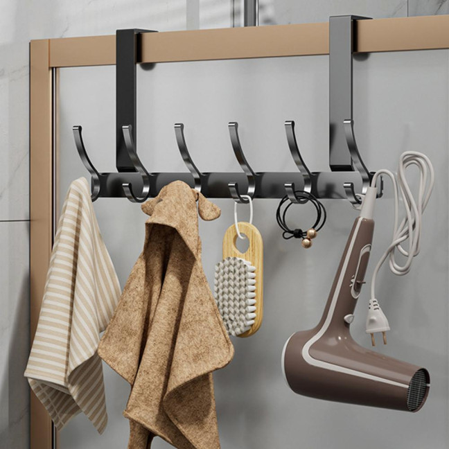 Over Door Hook with 5/6/7 Hooks Punch Free Removable Heavy Duty Carbon Steel Door Back Mount Hanging Coat Towel Bag Hat Scarf Organizer Rack Hanger Home Supplies