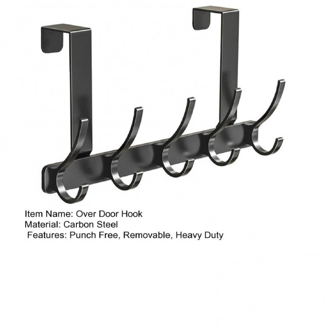 Over Door Hook with 5/6/7 Hooks Punch Free Removable Heavy Duty Carbon Steel Door Back Mount Hanging Coat Towel Bag Hat Scarf Organizer Rack Hanger Home Supplies