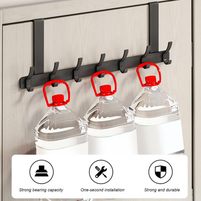 Over Door Hook with 5/6/7 Hooks Punch Free Removable Heavy Duty Carbon Steel Door Back Mount Hanging Coat Towel Bag Hat Scarf Organizer Rack Hanger Home Supplies