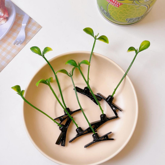 100 Pcs Bean Sprout Hair Clips Plant Hairpins Anti-slip Fake Leaf Funny Shape Long Green Sprout Decor Adult Children Hair Decoration Hair Clips 
