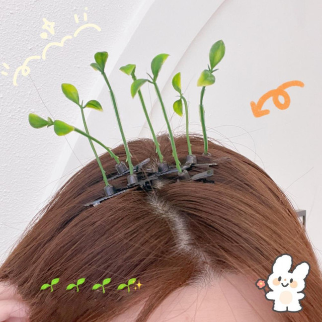 100 Pcs Bean Sprout Hair Clips Plant Hairpins Anti-slip Fake Leaf Funny Shape Long Green Sprout Decor Adult Children Hair Decoration Hair Clips 
