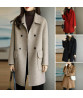 Women Autumn Winter Solid Color Woolen Coat Lapel Double Breasted Flap Pockets Mid-length Loose Fit Thickened Warm Overcoat Streetwear