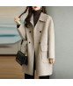 Women Autumn Winter Solid Color Woolen Coat Lapel Double Breasted Flap Pockets Mid-length Loose Fit Thickened Warm Overcoat Streetwear