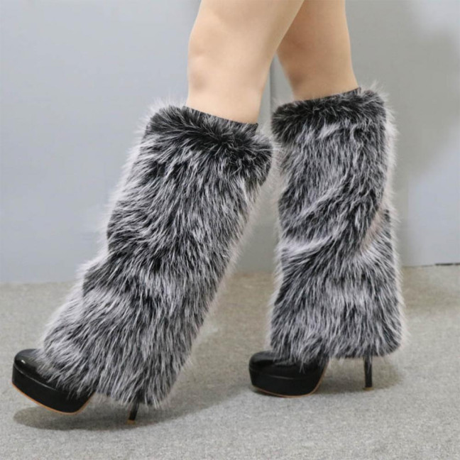 1 Pair Women Imitation Fox Fur Leg Warmers Solid Color Elastic Furry Boot Covers Knee-length Long Socks Fashion Accessories