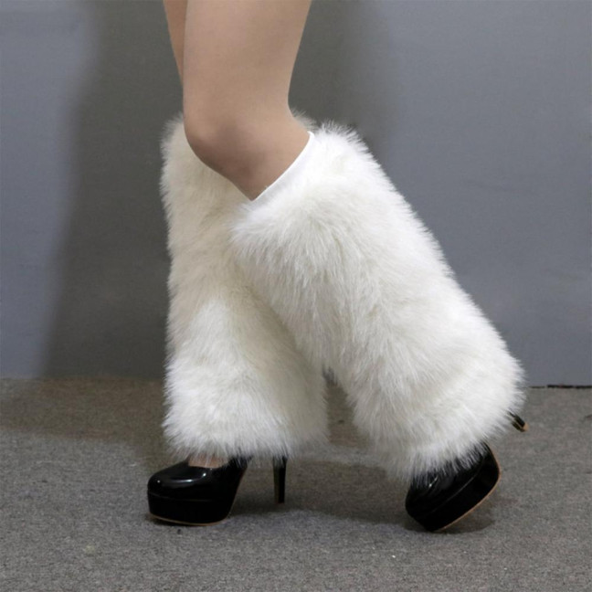 1 Pair Women Imitation Fox Fur Leg Warmers Solid Color Elastic Furry Boot Covers Knee-length Long Socks Fashion Accessories