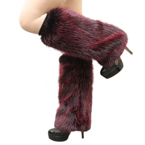 1 Pair Women Imitation Fox Fur Leg Warmers Solid Color Elastic Furry Boot Covers Knee-length Long Socks Fashion Accessories