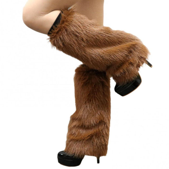 1 Pair Women Imitation Fox Fur Leg Warmers Solid Color Elastic Furry Boot Covers Knee-length Long Socks Fashion Accessories
