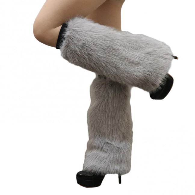 1 Pair Women Imitation Fox Fur Leg Warmers Solid Color Elastic Furry Boot Covers Knee-length Long Socks Fashion Accessories