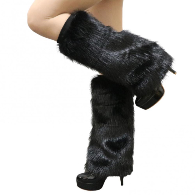 1 Pair Women Imitation Fox Fur Leg Warmers Solid Color Elastic Furry Boot Covers Knee-length Long Socks Fashion Accessories