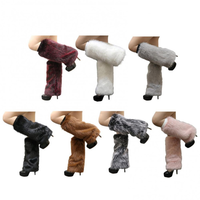 1 Pair Women Imitation Fox Fur Leg Warmers Solid Color Elastic Furry Boot Covers Knee-length Long Socks Fashion Accessories