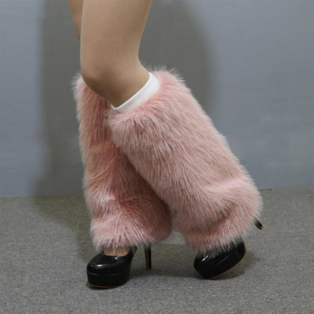 1 Pair Women Imitation Fox Fur Leg Warmers Solid Color Elastic Furry Boot Covers Knee-length Long Socks Fashion Accessories