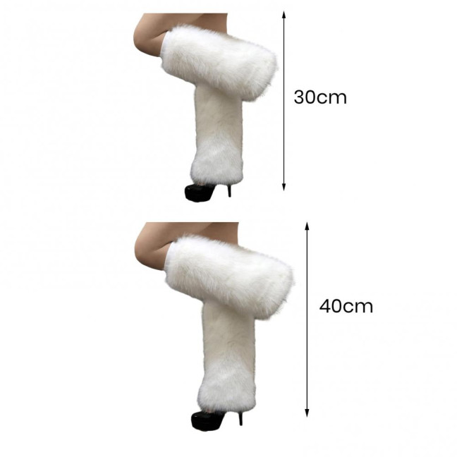 1 Pair Women Imitation Fox Fur Leg Warmers Solid Color Elastic Furry Boot Covers Knee-length Long Socks Fashion Accessories