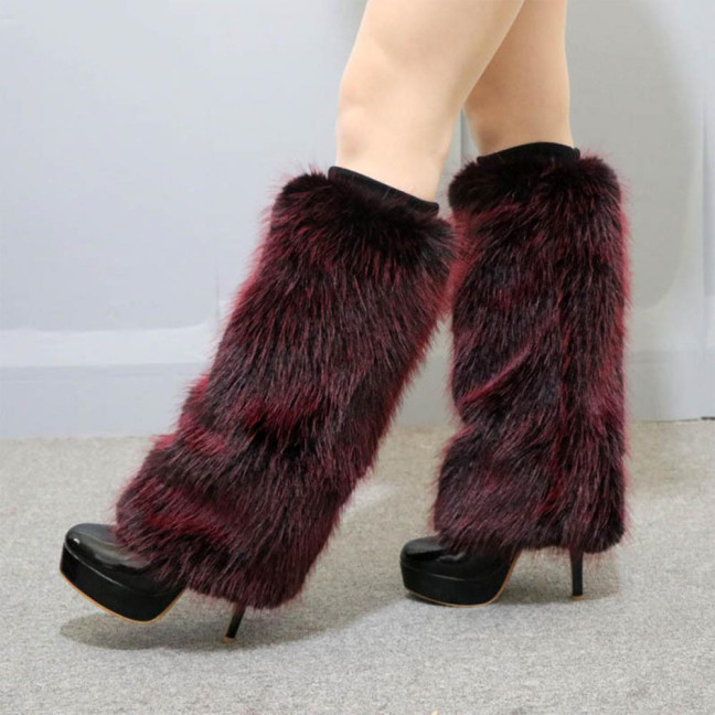 1 Pair Women Imitation Fox Fur Leg Warmers Solid Color Elastic Furry Boot Covers Knee-length Long Socks Fashion Accessories