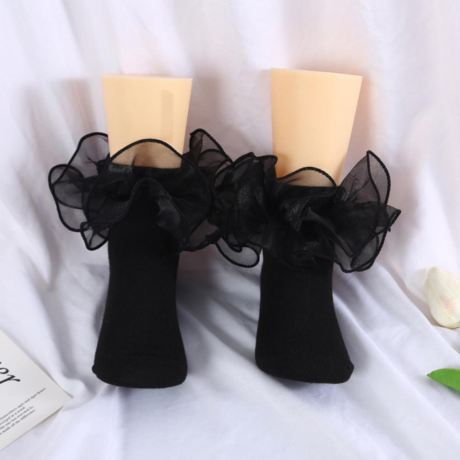 1 Pair Children Socks Lolita Princess Style Floral Lace Decor Solid Color Soft Breathable Elastic Anti-slip Ballet Dancing Performance Socks 