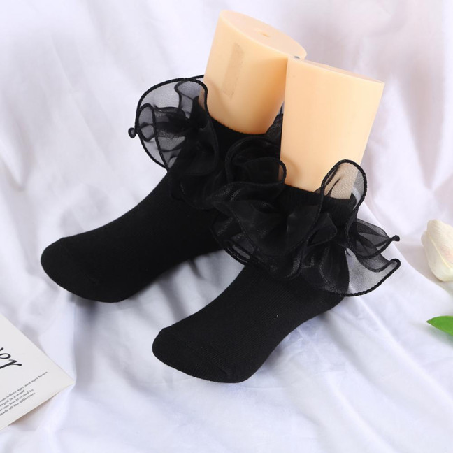 1 Pair Children Socks Lolita Princess Style Floral Lace Decor Solid Color Soft Breathable Elastic Anti-slip Ballet Dancing Performance Socks 