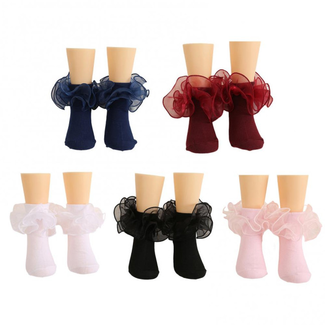 1 Pair Children Socks Lolita Princess Style Floral Lace Decor Solid Color Soft Breathable Elastic Anti-slip Ballet Dancing Performance Socks 