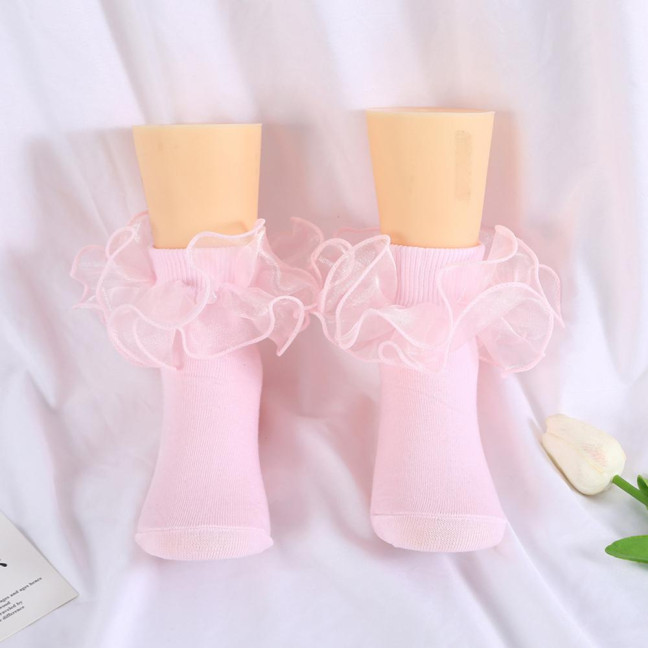 1 Pair Children Socks Lolita Princess Style Floral Lace Decor Solid Color Soft Breathable Elastic Anti-slip Ballet Dancing Performance Socks 