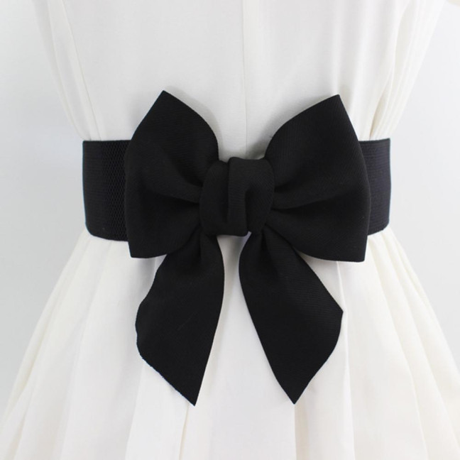 Women Elegant Large Bowknot Elastic Belt Dress Decorative Versatile Wide Belt Elastic Waistband Decoration