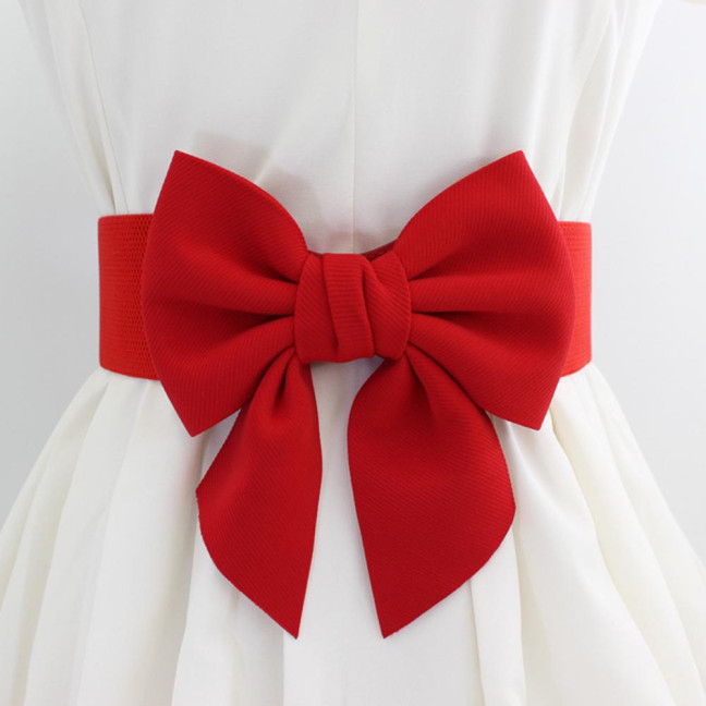 Women Elegant Large Bowknot Elastic Belt Dress Decorative Versatile Wide Belt Elastic Waistband Decoration