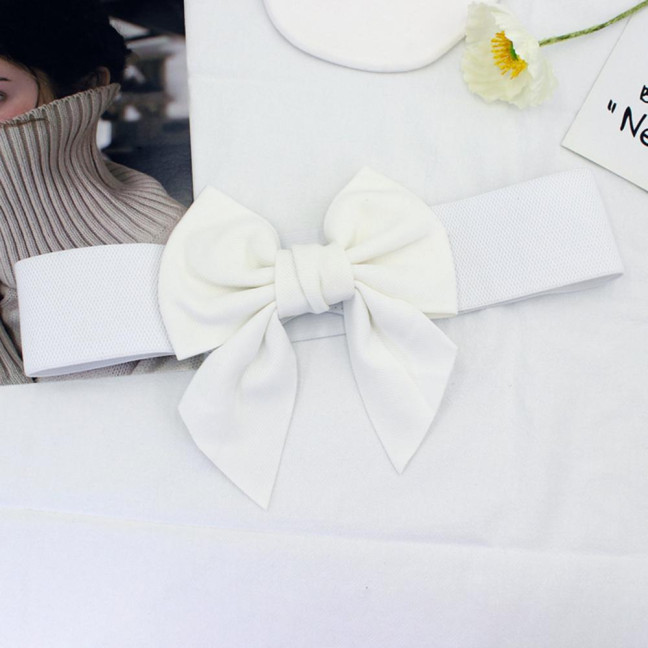 Women Elegant Large Bowknot Elastic Belt Dress Decorative Versatile Wide Belt Elastic Waistband Decoration