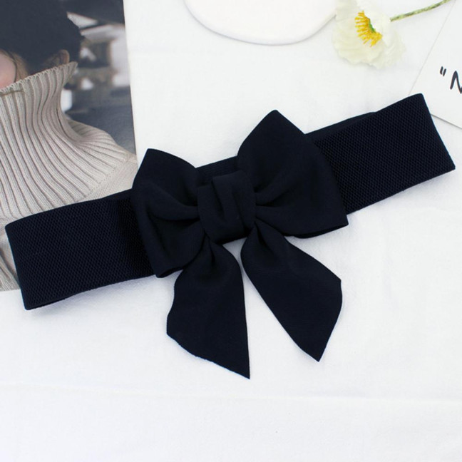 Women Elegant Large Bowknot Elastic Belt Dress Decorative Versatile Wide Belt Elastic Waistband Decoration