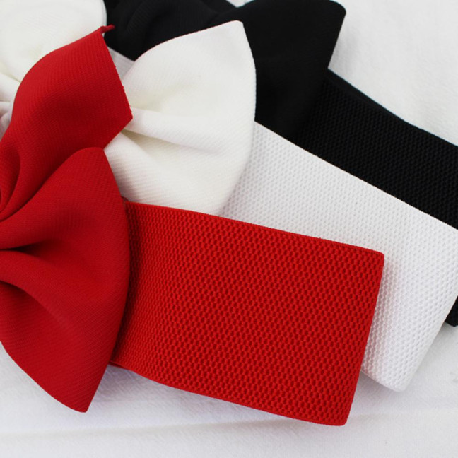 Women Elegant Large Bowknot Elastic Belt Dress Decorative Versatile Wide Belt Elastic Waistband Decoration