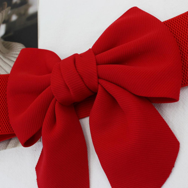 Women Elegant Large Bowknot Elastic Belt Dress Decorative Versatile Wide Belt Elastic Waistband Decoration