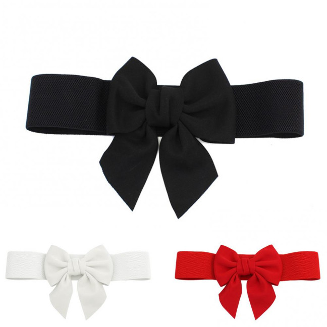 Women Elegant Large Bowknot Elastic Belt Dress Decorative Versatile Wide Belt Elastic Waistband Decoration