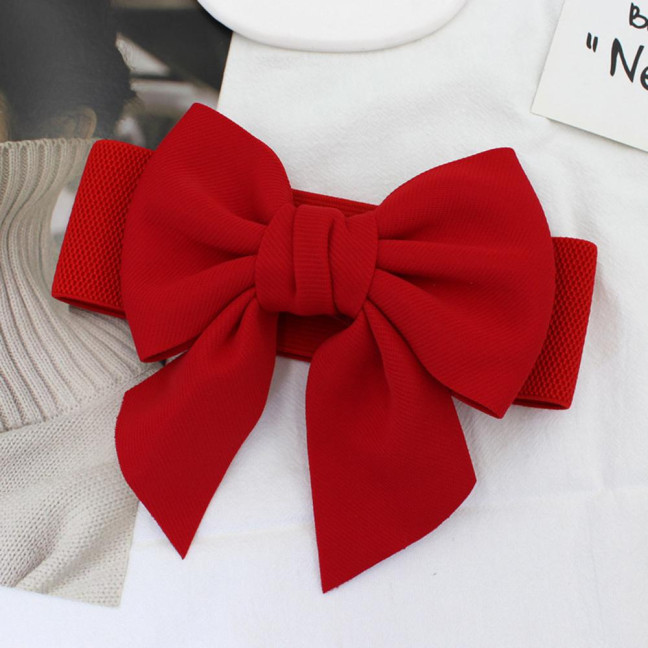 Women Elegant Large Bowknot Elastic Belt Dress Decorative Versatile Wide Belt Elastic Waistband Decoration