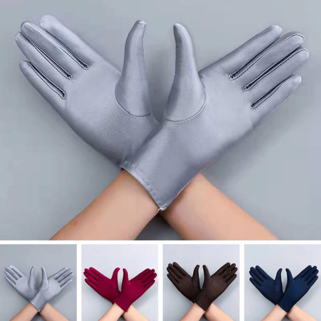 1 Pair Unsiex Winter Gloves Five Fingers Solid Color Elastic Anti-slip Sun Protection Breathable Soft Stage Performance Auction Ritual Girl Gloves Fall Spring Gloves 