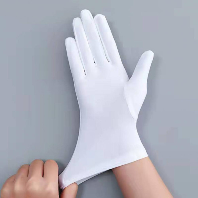 1 Pair Unsiex Winter Gloves Five Fingers Solid Color Elastic Anti-slip Sun Protection Breathable Soft Stage Performance Auction Ritual Girl Gloves Fall Spring Gloves 