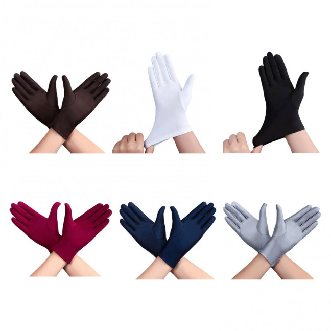 1 Pair Unsiex Winter Gloves Five Fingers Solid Color Elastic Anti-slip Sun Protection Breathable Soft Stage Performance Auction Ritual Girl Gloves Fall Spring Gloves 