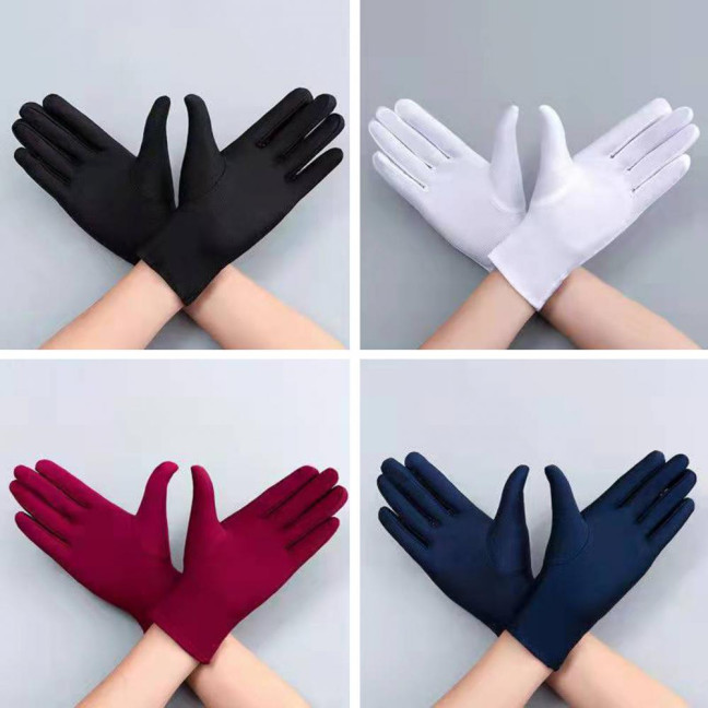 1 Pair Unsiex Winter Gloves Five Fingers Solid Color Elastic Anti-slip Sun Protection Breathable Soft Stage Performance Auction Ritual Girl Gloves Fall Spring Gloves 