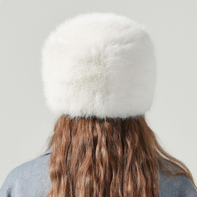 Women Winter Hat Faux Fur Soft Thick Elastic Anti-slip Warm Windproof No Brim Solid Color Ear Protection Basin Hat Outdoor Hunting Cap 