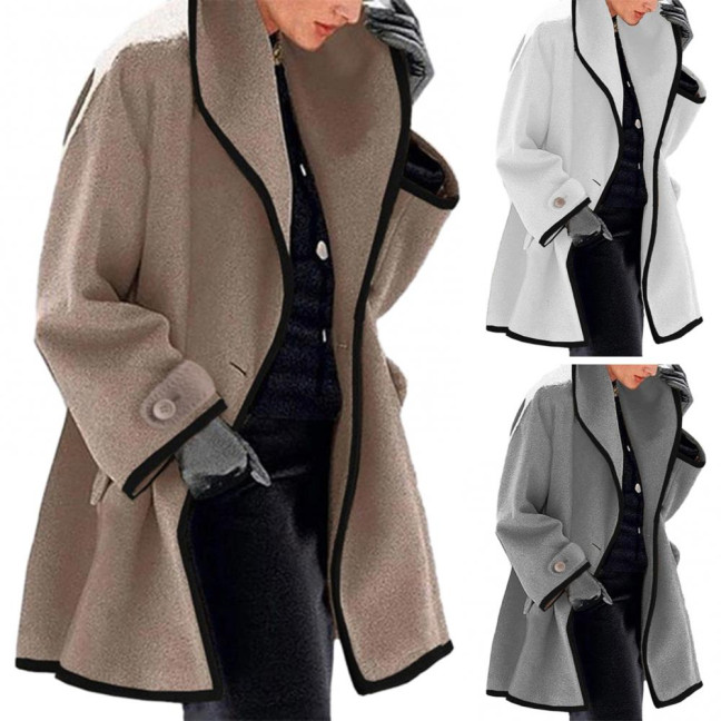 Women Fall Winter Jacket Loose Color Matching Lapel Long Sleeve Contrast Color Mid Length Pockets Cardigan Thick Warm Lady Streetwear Coat Women Fall Winter Jacket Loose Color Matching Lapel Long Sleeve Contrast Color Mid Length Pockets Cardigan Thick Warm Lady Streetwear Coat