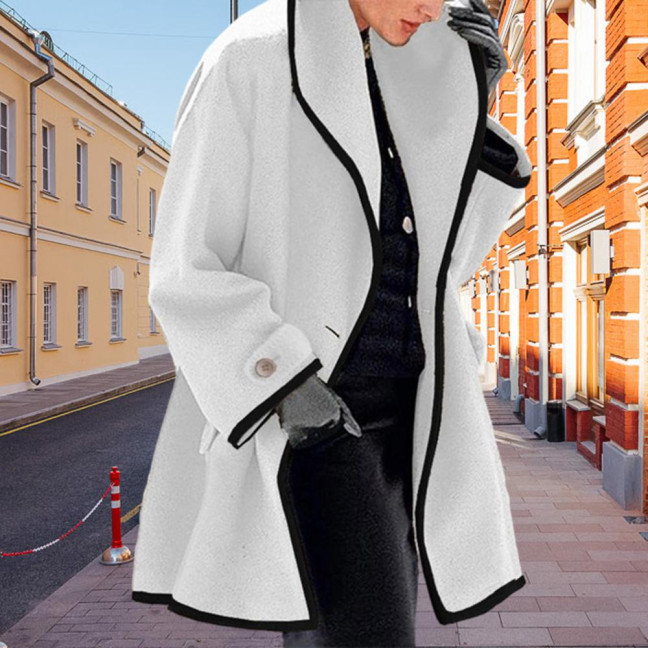 Women Fall Winter Jacket Loose Color Matching Lapel Long Sleeve Contrast Color Mid Length Pockets Cardigan Thick Warm Lady Streetwear Coat Women Fall Winter Jacket Loose Color Matching Lapel Long Sleeve Contrast Color Mid Length Pockets Cardigan Thick Warm Lady Streetwear Coat