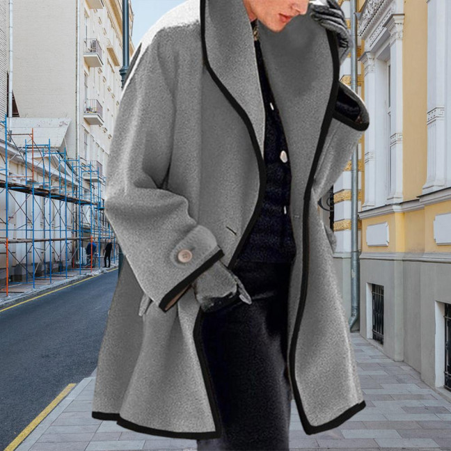 Women Fall Winter Jacket Loose Color Matching Lapel Long Sleeve Contrast Color Mid Length Pockets Cardigan Thick Warm Lady Streetwear Coat Women Fall Winter Jacket Loose Color Matching Lapel Long Sleeve Contrast Color Mid Length Pockets Cardigan Thick Warm Lady Streetwear Coat