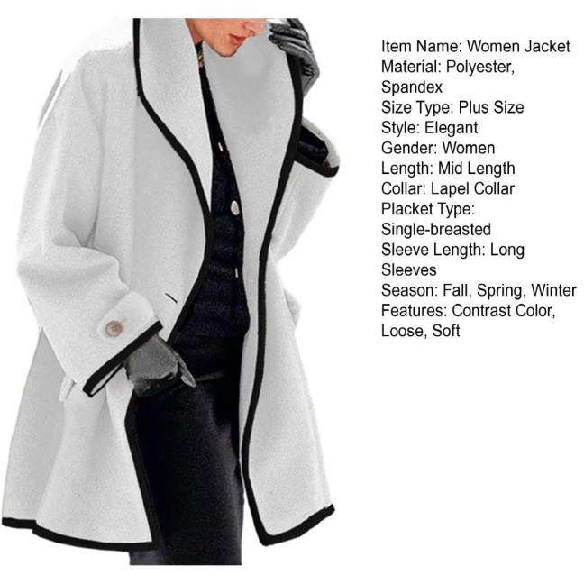 Women Fall Winter Jacket Loose Color Matching Lapel Long Sleeve Contrast Color Mid Length Pockets Cardigan Thick Warm Lady Streetwear Coat Women Fall Winter Jacket Loose Color Matching Lapel Long Sleeve Contrast Color Mid Length Pockets Cardigan Thick Warm Lady Streetwear Coat