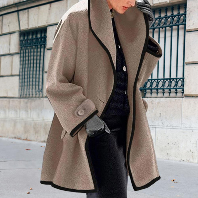 Women Fall Winter Jacket Loose Color Matching Lapel Long Sleeve Contrast Color Mid Length Pockets Cardigan Thick Warm Lady Streetwear Coat Women Fall Winter Jacket Loose Color Matching Lapel Long Sleeve Contrast Color Mid Length Pockets Cardigan Thick Warm Lady Streetwear Coat