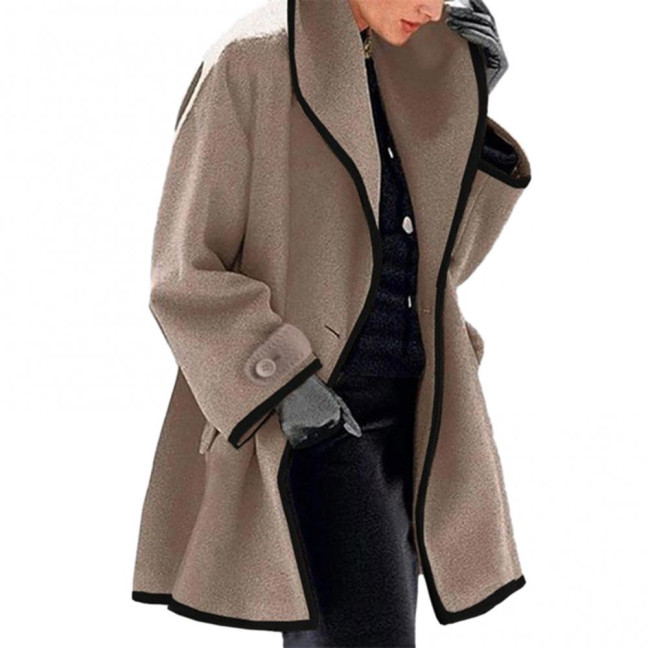Women Fall Winter Jacket Loose Color Matching Lapel Long Sleeve Contrast Color Mid Length Pockets Cardigan Thick Warm Lady Streetwear Coat Women Fall Winter Jacket Loose Color Matching Lapel Long Sleeve Contrast Color Mid Length Pockets Cardigan Thick Warm Lady Streetwear Coat