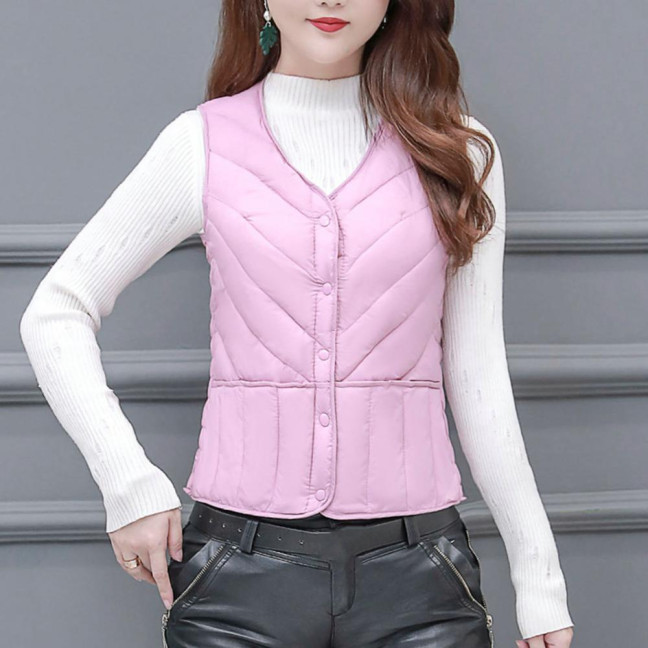 Women Winter Vest Coat Padded Solid Color Sleeveless Thick Soft Slim Fit Single-breasted Cardigan V Neck Windproof Warm Lady Waistcoat 