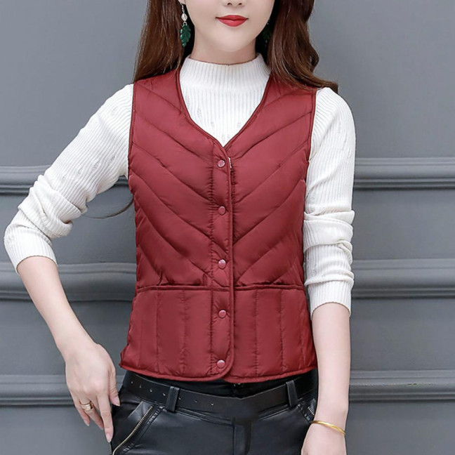 Women Winter Vest Coat Padded Solid Color Sleeveless Thick Soft Slim Fit Single-breasted Cardigan V Neck Windproof Warm Lady Waistcoat 