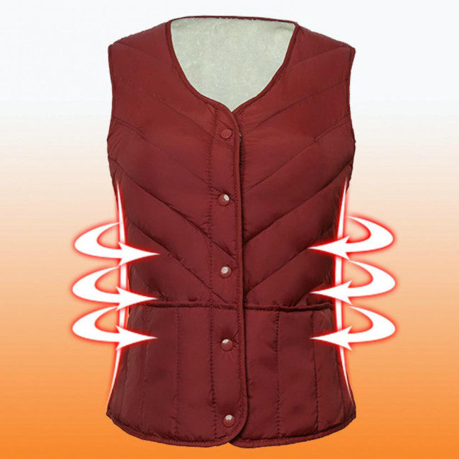Women Winter Vest Coat Padded Solid Color Sleeveless Thick Soft Slim Fit Single-breasted Cardigan V Neck Windproof Warm Lady Waistcoat 