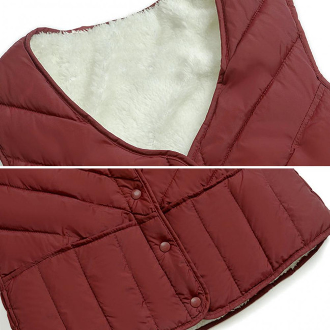 Women Winter Vest Coat Padded Solid Color Sleeveless Thick Soft Slim Fit Single-breasted Cardigan V Neck Windproof Warm Lady Waistcoat 