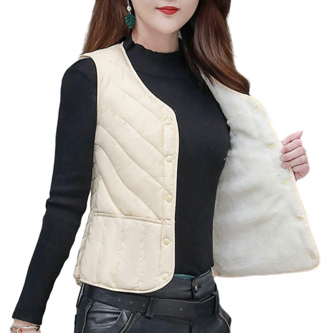 Women Winter Vest Coat Padded Solid Color Sleeveless Thick Soft Slim Fit Single-breasted Cardigan V Neck Windproof Warm Lady Waistcoat 
