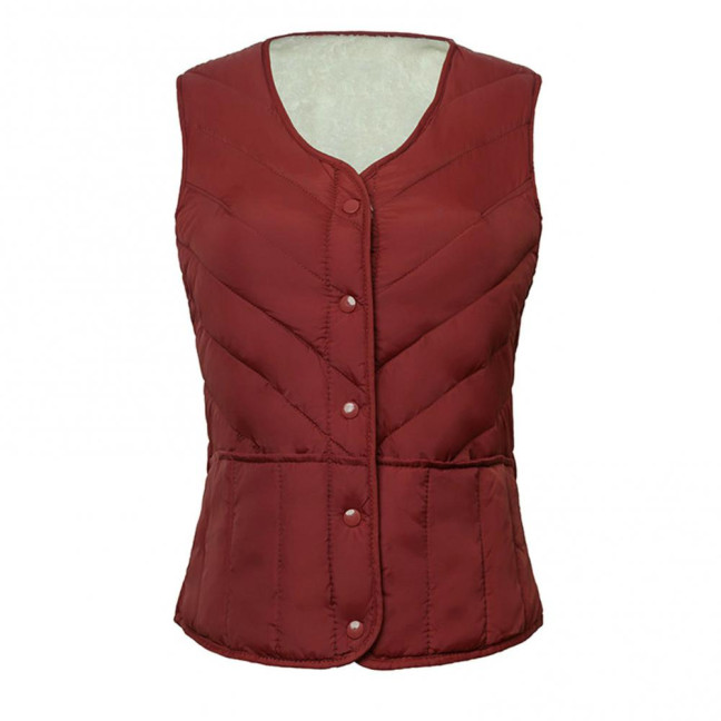 Women Winter Vest Coat Padded Solid Color Sleeveless Thick Soft Slim Fit Single-breasted Cardigan V Neck Windproof Warm Lady Waistcoat 