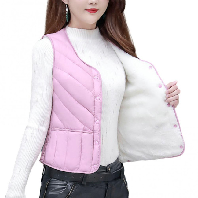 Women Winter Vest Coat Padded Solid Color Sleeveless Thick Soft Slim Fit Single-breasted Cardigan V Neck Windproof Warm Lady Waistcoat 