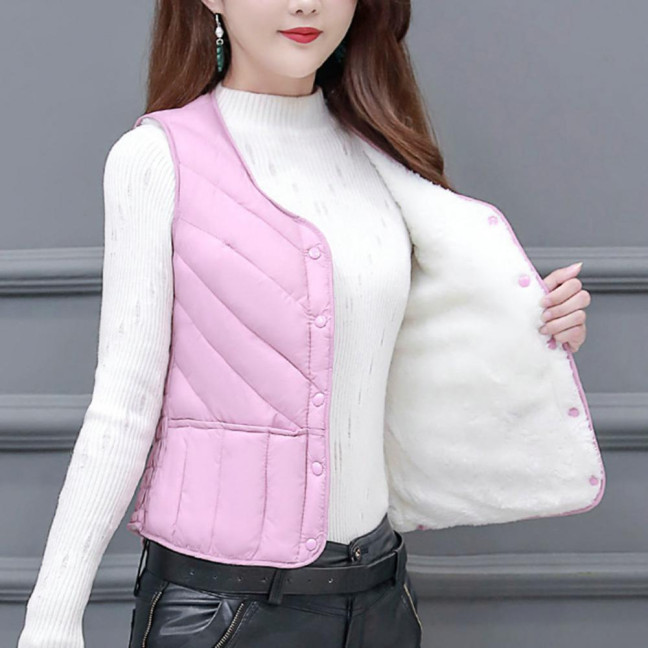 Women Winter Vest Coat Padded Solid Color Sleeveless Thick Soft Slim Fit Single-breasted Cardigan V Neck Windproof Warm Lady Waistcoat 