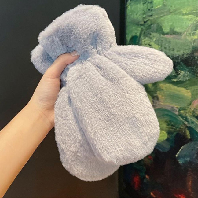 1 Pair Ladies Winter Mittens Thickened Soft Plush Solid Color Cozy Anti-slip Elastic Windproof Heat Retention Warm Lady Outdoor Gloves 